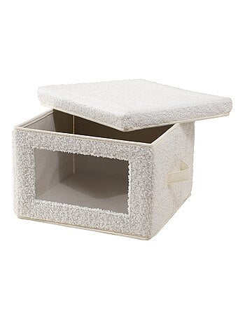 Boîte rangement tissu bouclette écru avec fenêtre - L30 cm