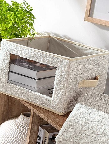 Boîte rangement tissu bouclette écru avec fenêtre - L30 cm