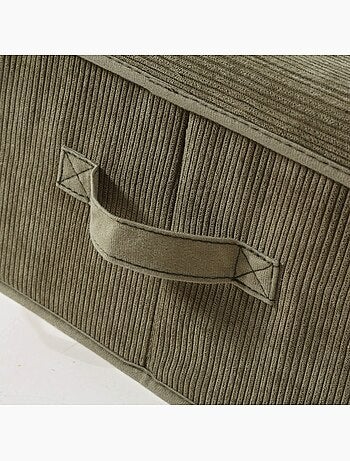 Boîte rangement tissu velours côtelé kaki avec fenêtre - L30 cm