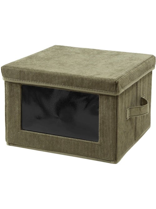 Boîte rangement tissu velours côtelé kaki avec fenêtre - L30 cm - Kiabi
