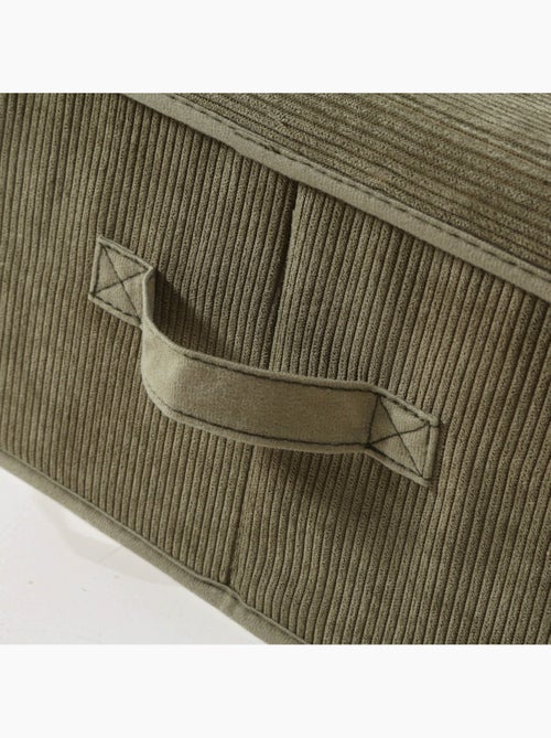 Boîte rangement tissu velours côtelé kaki avec fenêtre - L30 cm - Kiabi