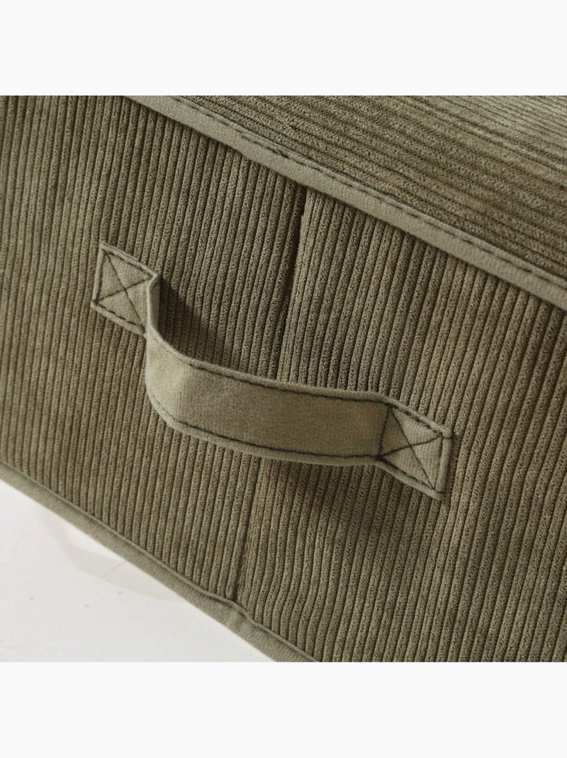 Boîte rangement tissu velours côtelé kaki avec fenêtre - L30 cm Vert - Kiabi