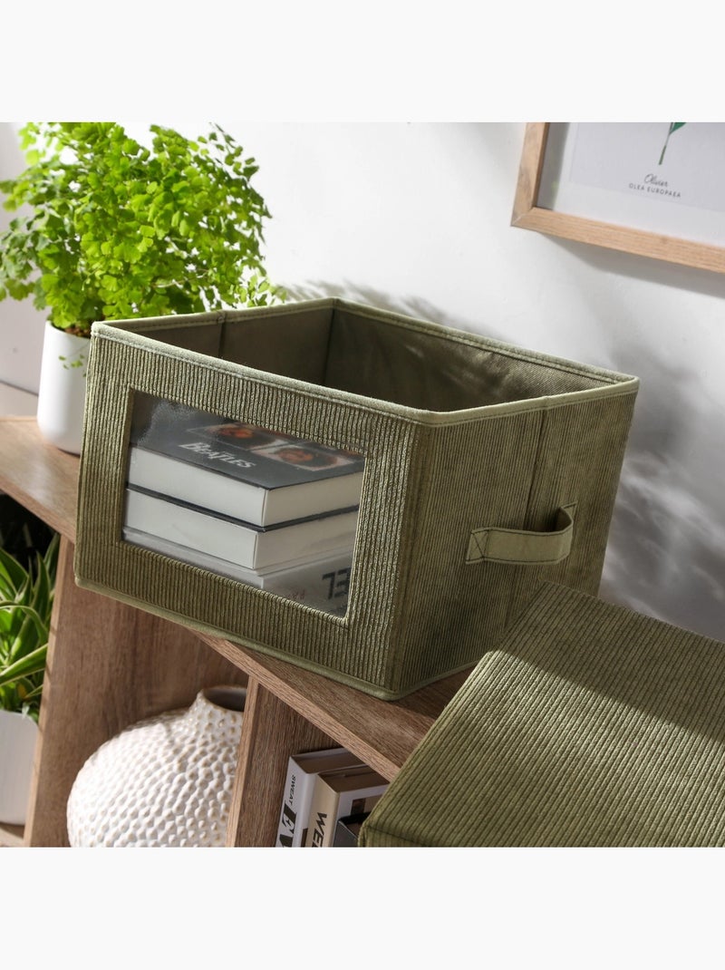 Boîte rangement tissu velours côtelé kaki avec fenêtre - L30 cm Vert - Kiabi