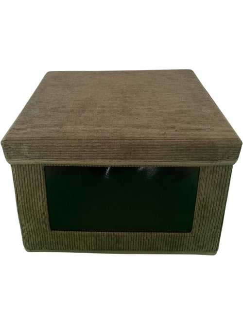 Boîte rangement tissu velours côtelé kaki avec fenêtre - L30 cm - Kiabi