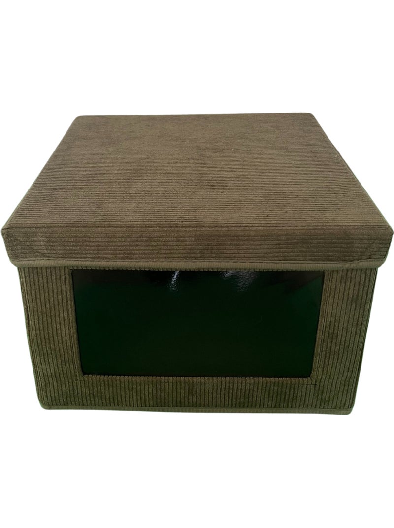 Boîte rangement tissu velours côtelé kaki avec fenêtre - L30 cm Vert - Kiabi