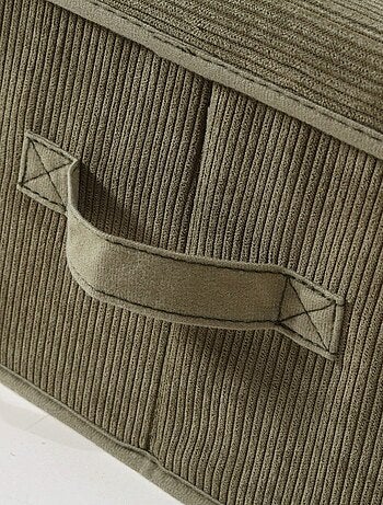 Boîte rangement tissu velours côtelé kaki avec fenêtre - L40 cm