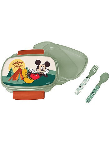 Boîte repas mickey mouse en pvc avec cuillère et fourchette 17 x 12 x 7 cm
