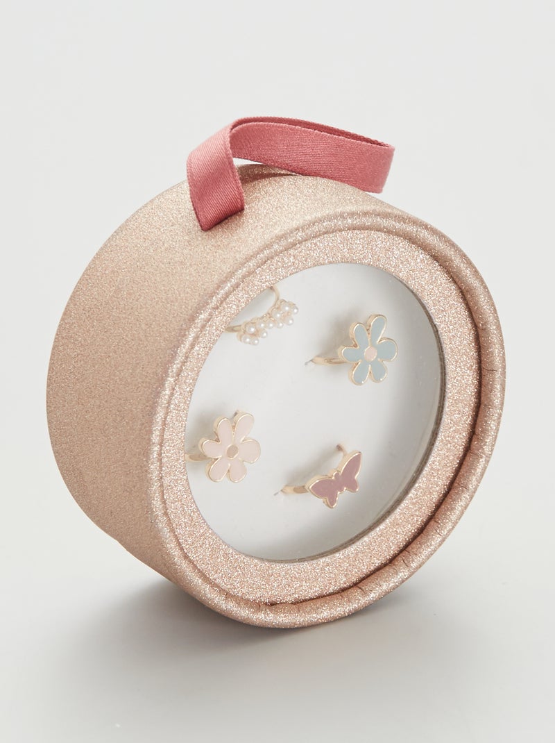 Boite ronde avec 4 bagues fantaisies multicolore - Kiabi