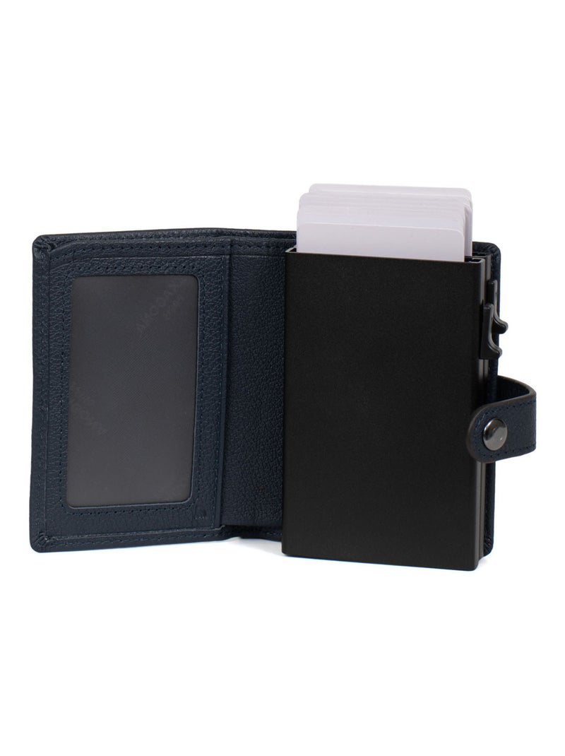 Boîtier portecartes  1 volet  Stop RFID  Cuir CONFORT Bleu marine - Kiabi