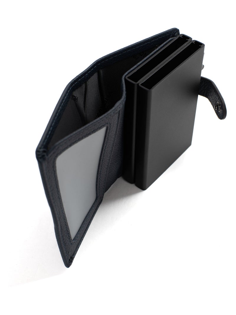 Boîtier portecartes  1 volet  Stop RFID  Cuir CONFORT Bleu marine - Kiabi