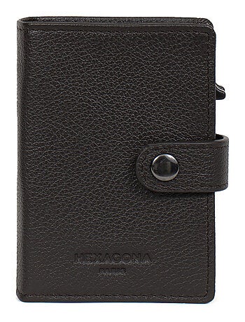 Boîtier portecartes 1 volet stop rfid cuir confort hexagona