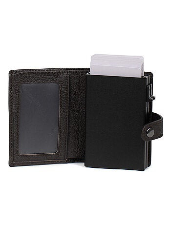 Boîtier portecartes 1 volet stop rfid cuir confort hexagona