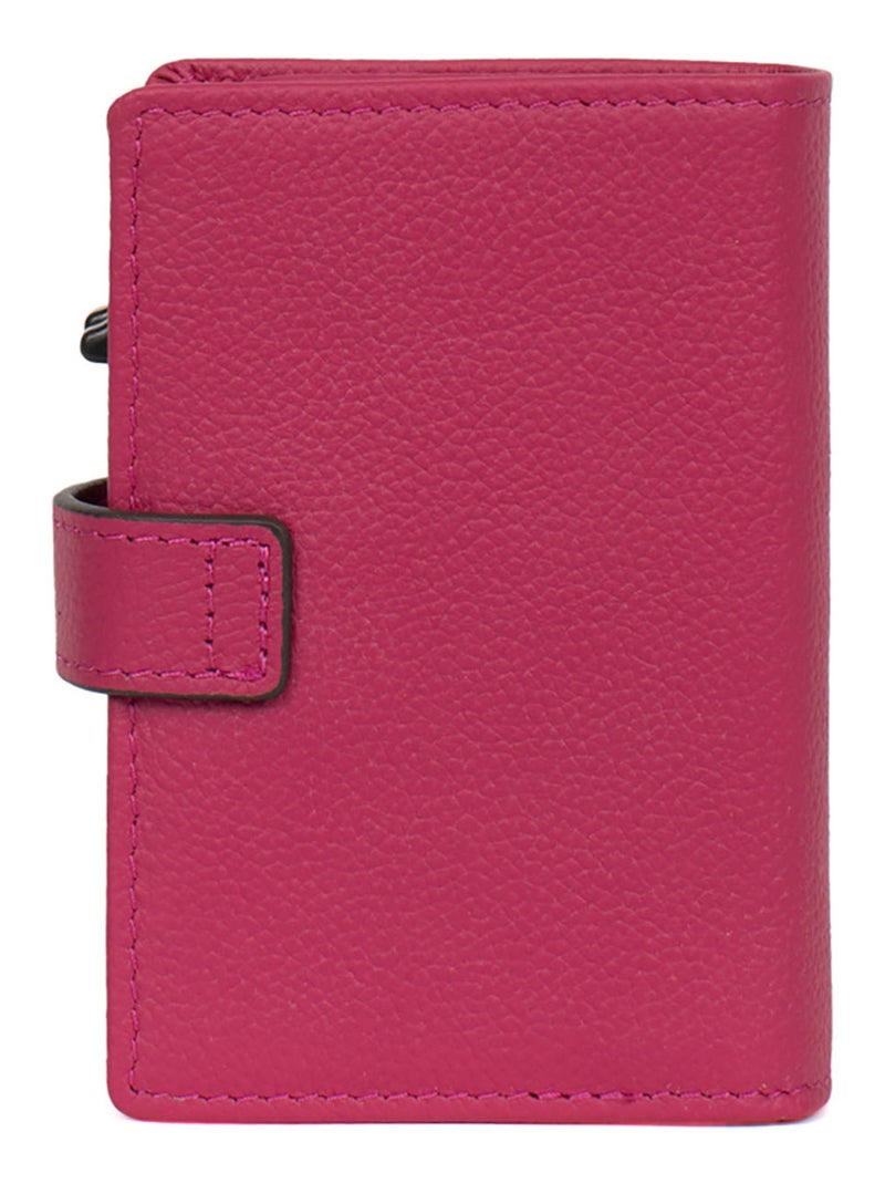 Boîtier portecartes  1 volet  Stop RFID  Cuir CONFORT Rose fushia - Kiabi