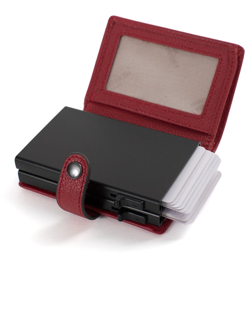 Boîtier portecartes  1 volet  Stop RFID  Cuir CONFORT Rouge foncé - Kiabi