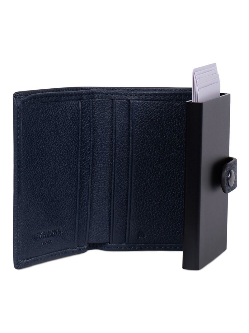 Boîtier portecartes  2 volets  Stop RFID  Cuir CONFORT Bleu marine - Kiabi