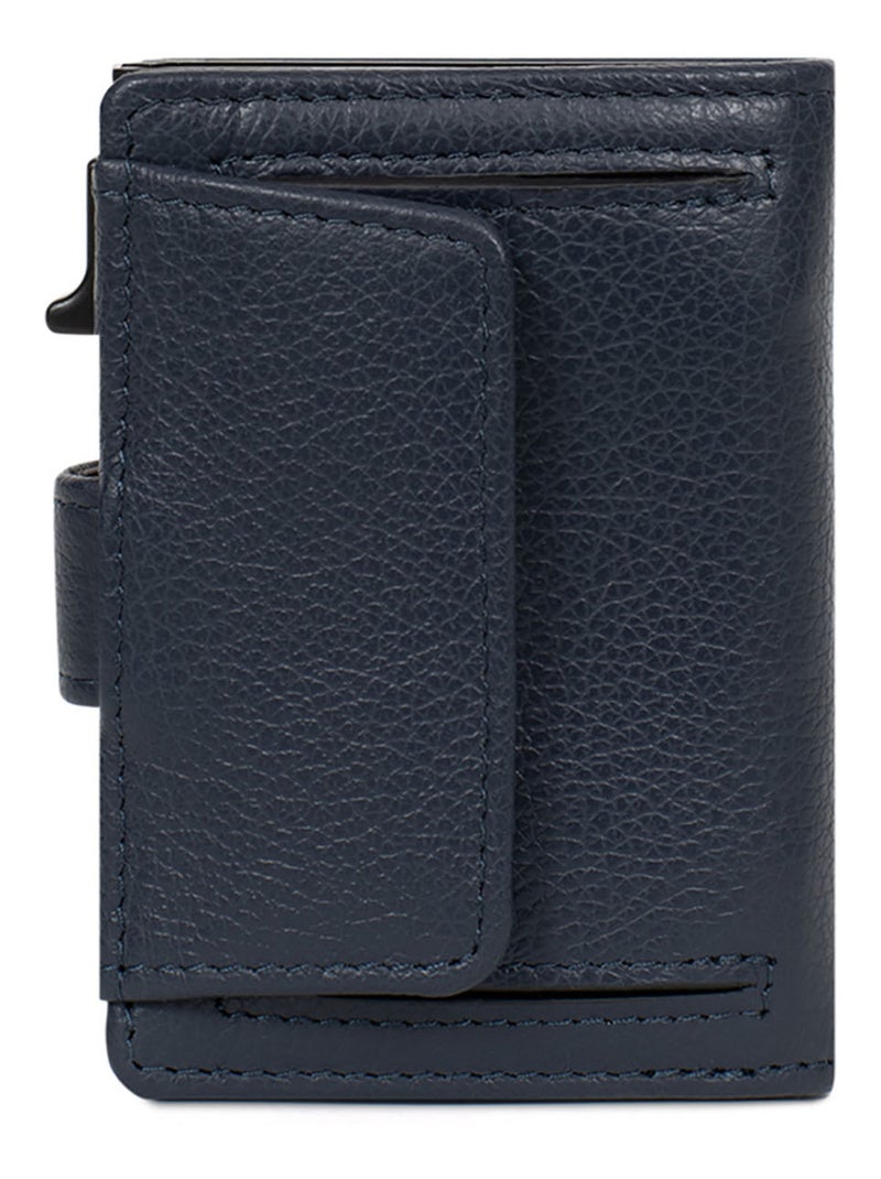 Boîtier portecartes  2 volets  Stop RFID  Cuir CONFORT Bleu marine - Kiabi