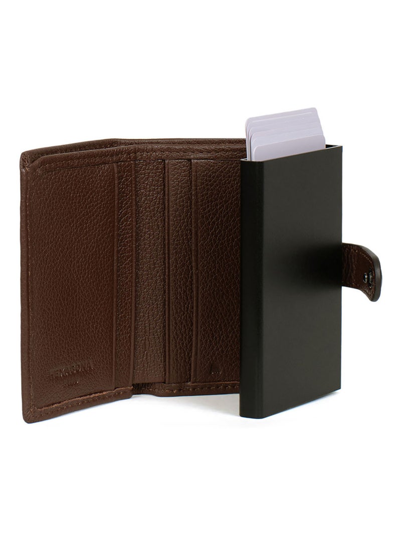 Boîtier portecartes  2 volets  Stop RFID  Cuir CONFORT Marron chocolat - Kiabi