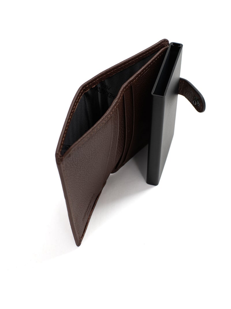 Boîtier portecartes  2 volets  Stop RFID  Cuir CONFORT Marron chocolat - Kiabi