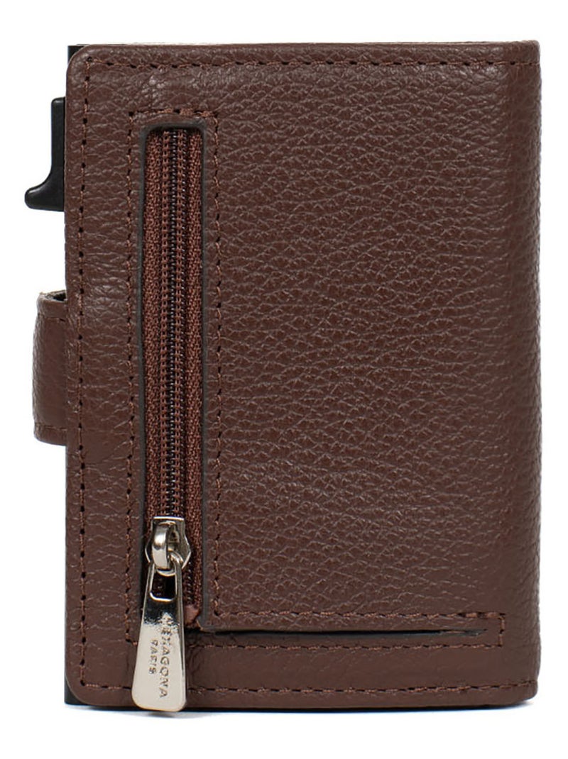 Boîtier portecartes  2 volets  Stop RFID  Cuir CONFORT Marron chocolat - Kiabi