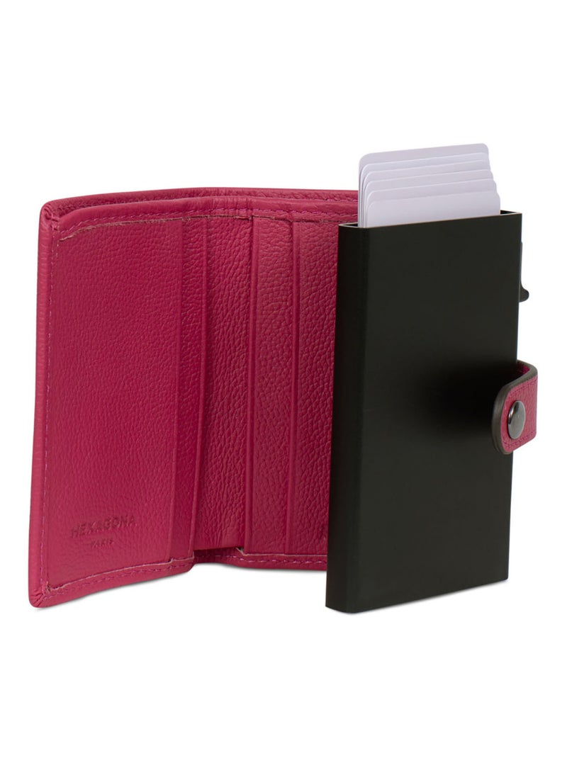 Boîtier portecartes  2 volets  Stop RFID  Cuir CONFORT Rose fushia - Kiabi