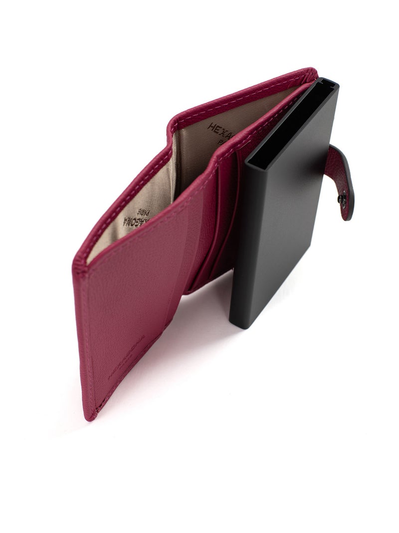 Boîtier portecartes  2 volets  Stop RFID  Cuir CONFORT Rose fushia - Kiabi