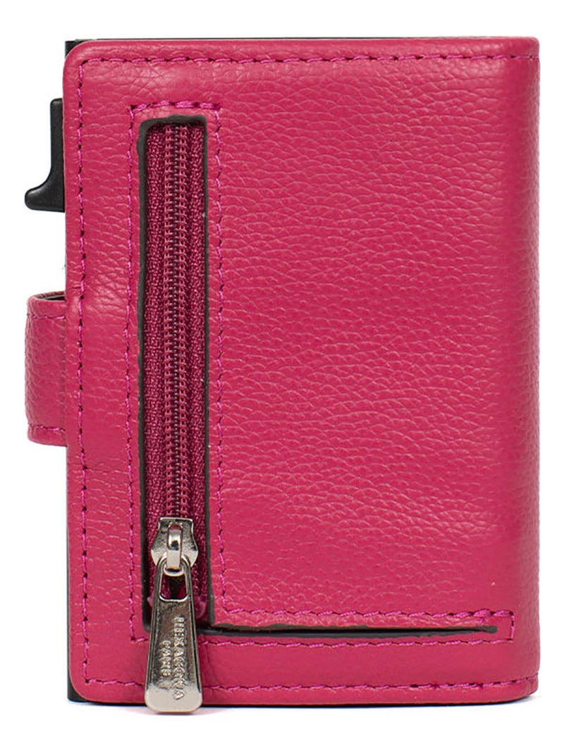Boîtier portecartes  2 volets  Stop RFID  Cuir CONFORT Rose fushia - Kiabi