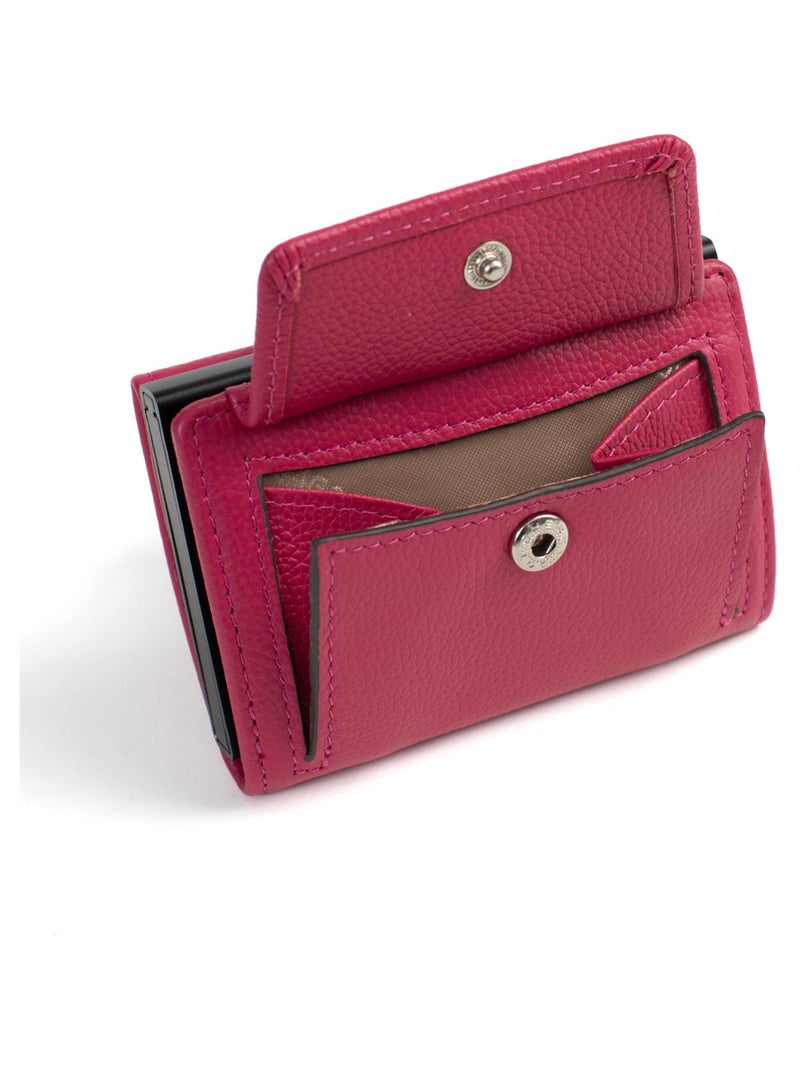 Boîtier portecartes  2 volets  Stop RFID  Cuir CONFORT Rose fushia - Kiabi