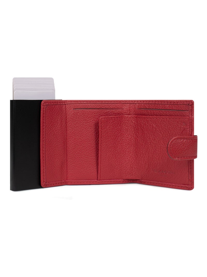 Boîtier portecartes  2 volets  Stop RFID  Cuir CONFORT Rouge foncé - Kiabi