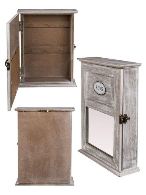 Boîtier Range-clés en bois avec miroir - Kiabi