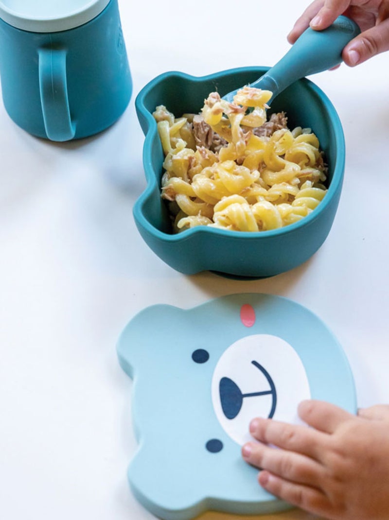 Bol à ventouse en silicone + cuillère - Ourson bleu Bleu - Kiabi