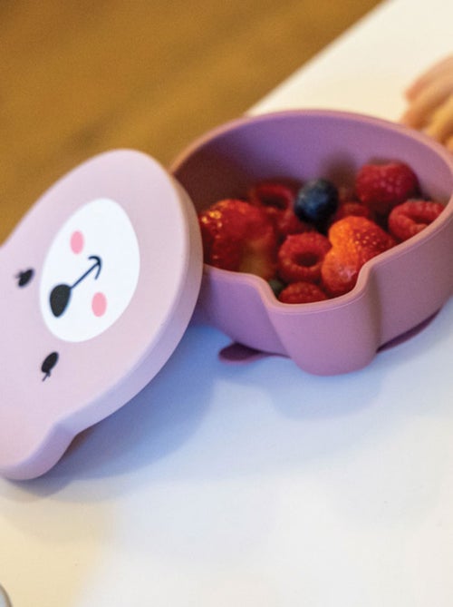 Bol à ventouse en silicone + cuillère - Ourson rose - Kiabi
