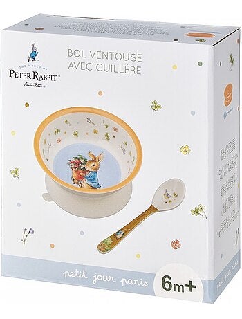Bol ventouse avec cuillère pierre lapin abricot