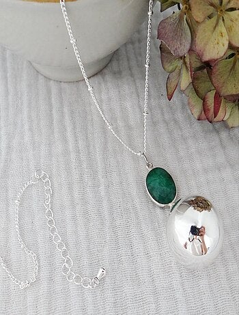 Bola Argent Pendentif Emeraude