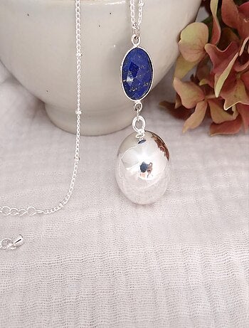 Bola Argent Pendentif Lapis Lazuli