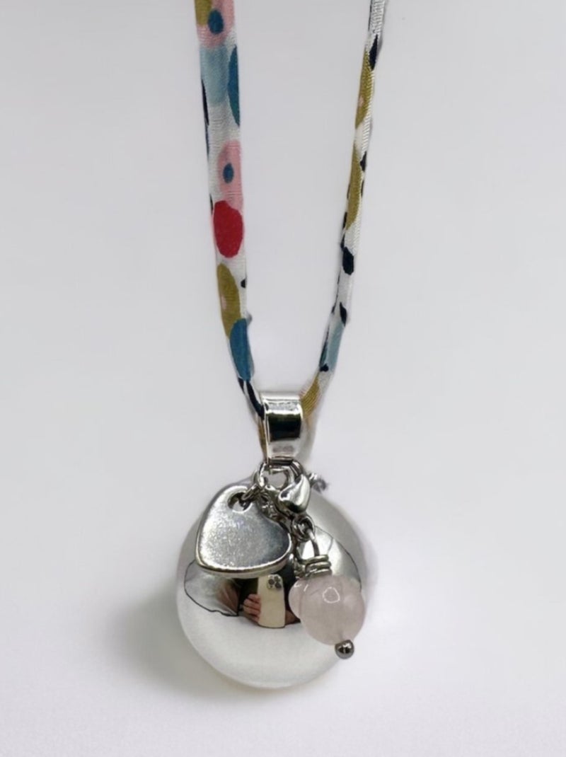 Bola de grossesse rond argenté 'coeur' et 'quartz rose' Bleu - Kiabi