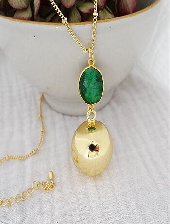 Bola Argent Pendentif Emeraude