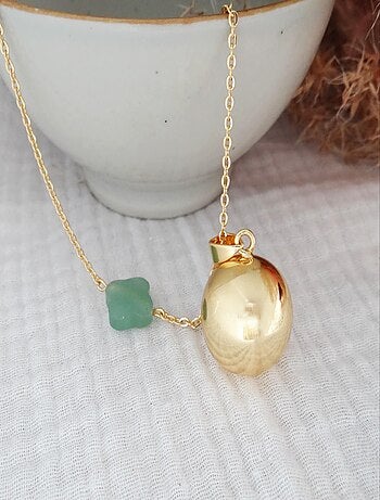 Bola Argent Trefle Gemme Aventurine