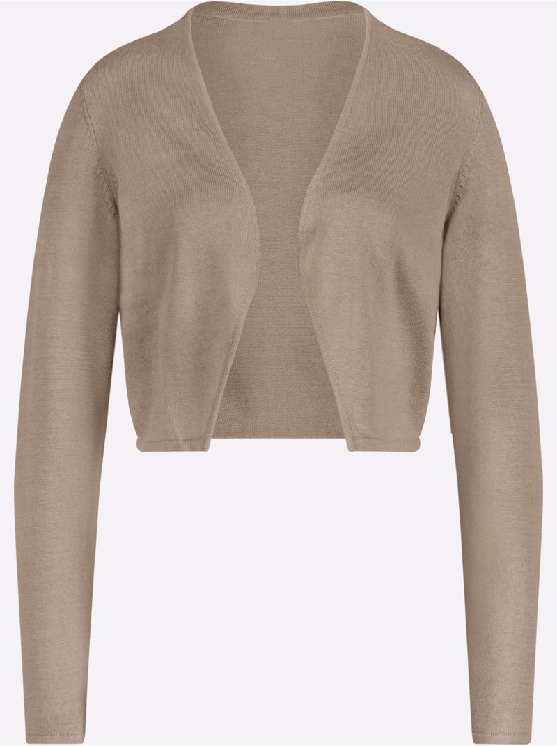 Boléro en coton tricot fin et manches longues sans fermeture - Taille standard - Witt Beige - Kiabi