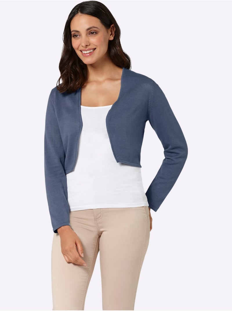 Boléro en coton tricot fin et manches longues sans fermeture - taille standard - witt Bleu gris - Kiabi