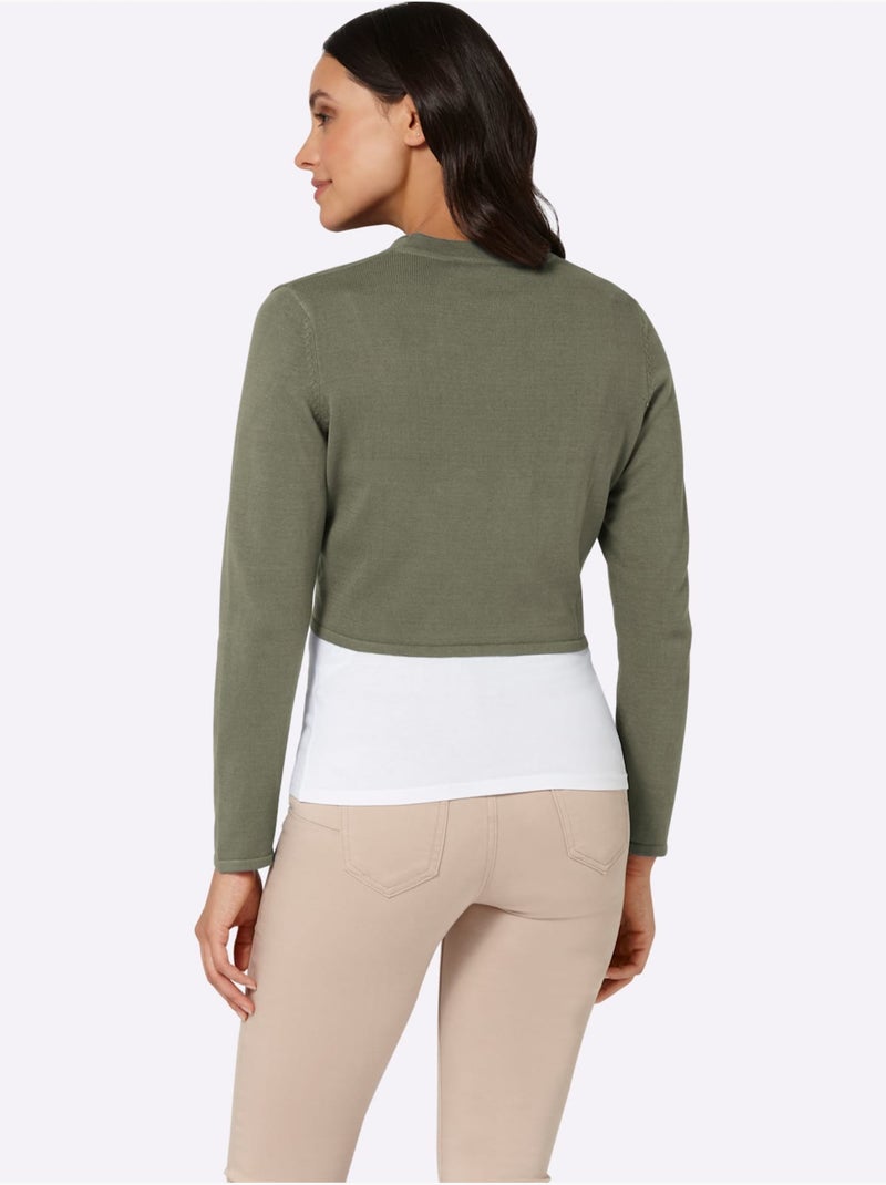 Boléro en coton tricot fin et manches longues sans fermeture - taille standard - witt Kaki - Kiabi