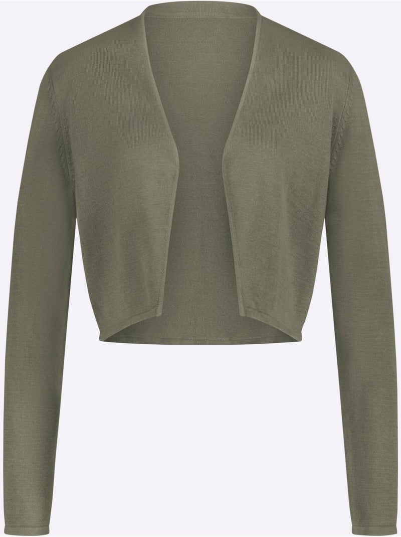 Boléro en coton tricot fin et manches longues sans fermeture - taille standard - witt Kaki - Kiabi