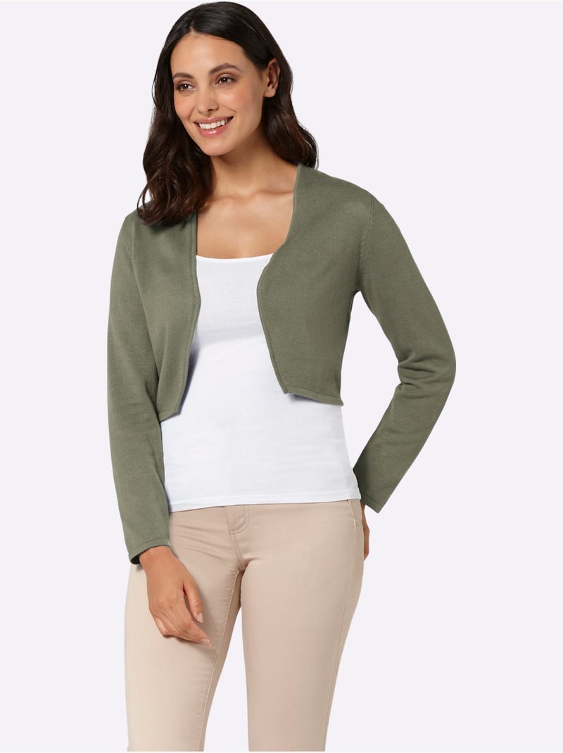 Boléro en coton tricot fin et manches longues sans fermeture - taille standard - witt Kaki - Kiabi