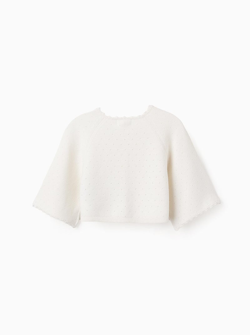 Boléro en Maille Ajourée avec Manches Kimono Blanc - Kiabi