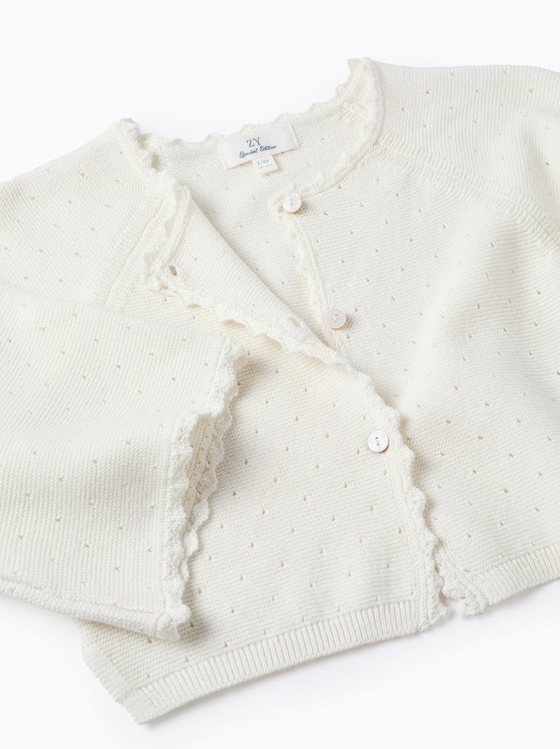 Boléro en Maille Ajourée avec Manches Kimono Blanc - Kiabi