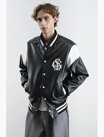 Bomber color block effet cuir giesto