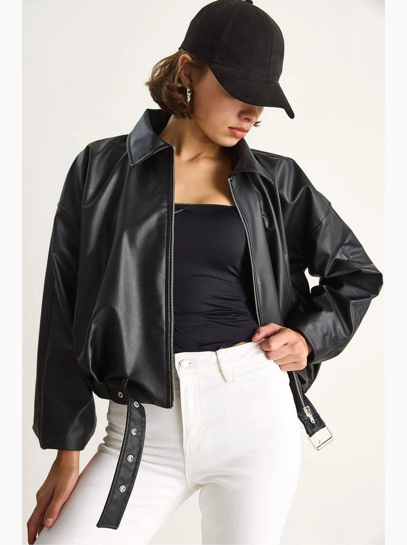 Bomber effet cuir zippé lucci Noir - Kiabi