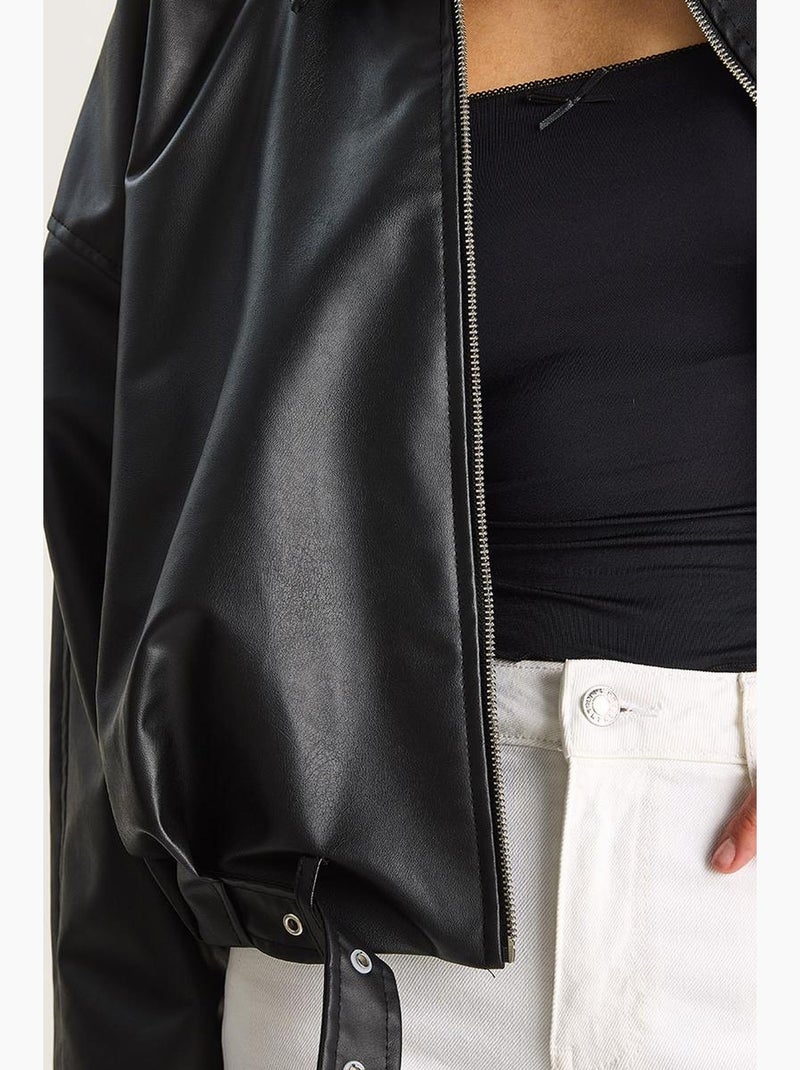 Bomber effet cuir zippé lucci Noir - Kiabi