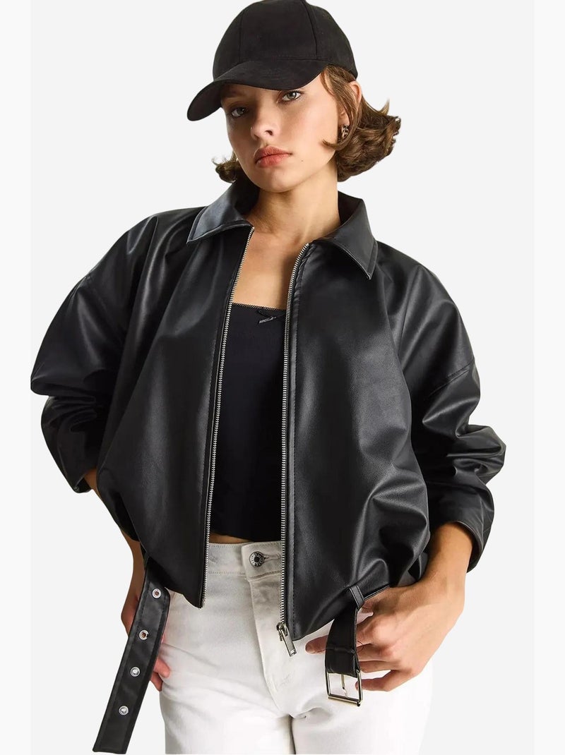 Bomber effet cuir zippé lucci Noir - Kiabi