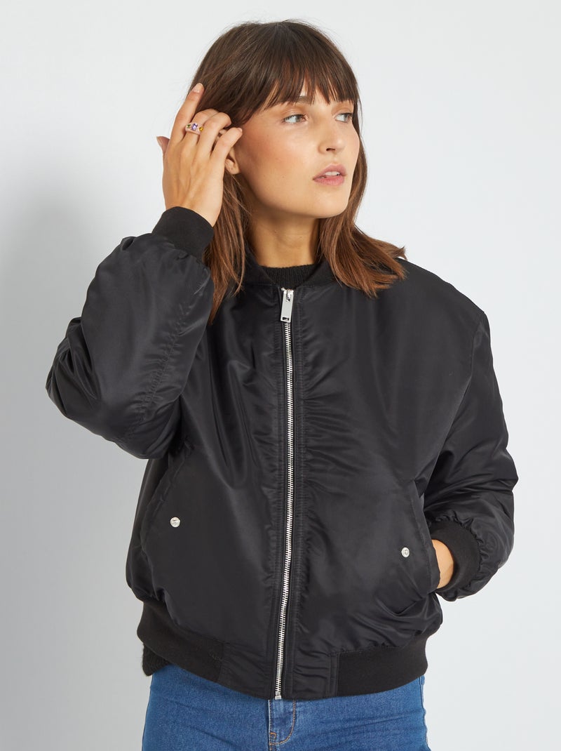 Bomber léger satiné noir - Kiabi