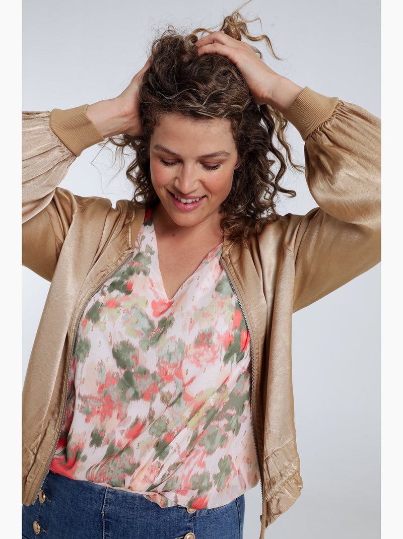 Bomber uni en viscose effet satin PAPRIKA Kaki - Kiabi